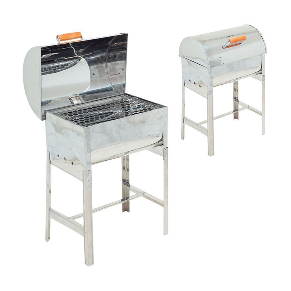 Churrasqueira Mini A Bafo Inox Com Tampa E Alça De Madeira - Gudim - 3