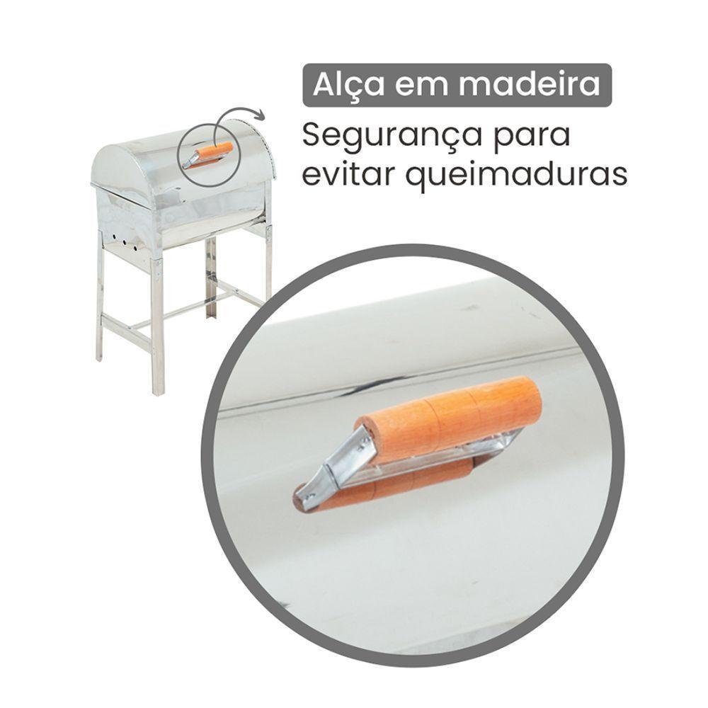 Churrasqueira Mini A Bafo Inox Com Tampa E Alça De Madeira - Gudim - 4