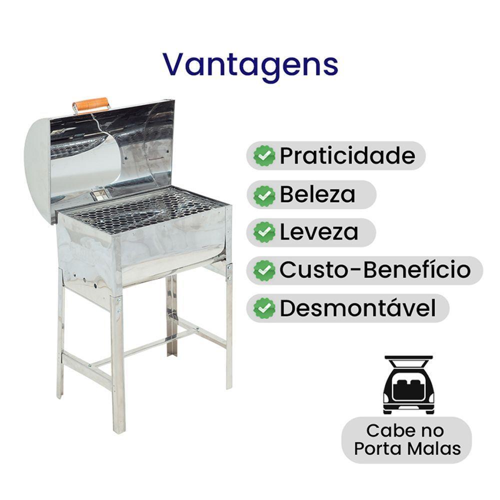 Churrasqueira Mini A Bafo Inox Com Tampa E Alça De Madeira - Gudim - 5