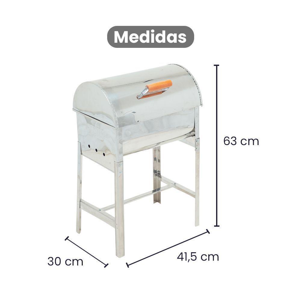 Churrasqueira Mini A Bafo Inox Com Tampa E Alça De Madeira - Gudim - 6