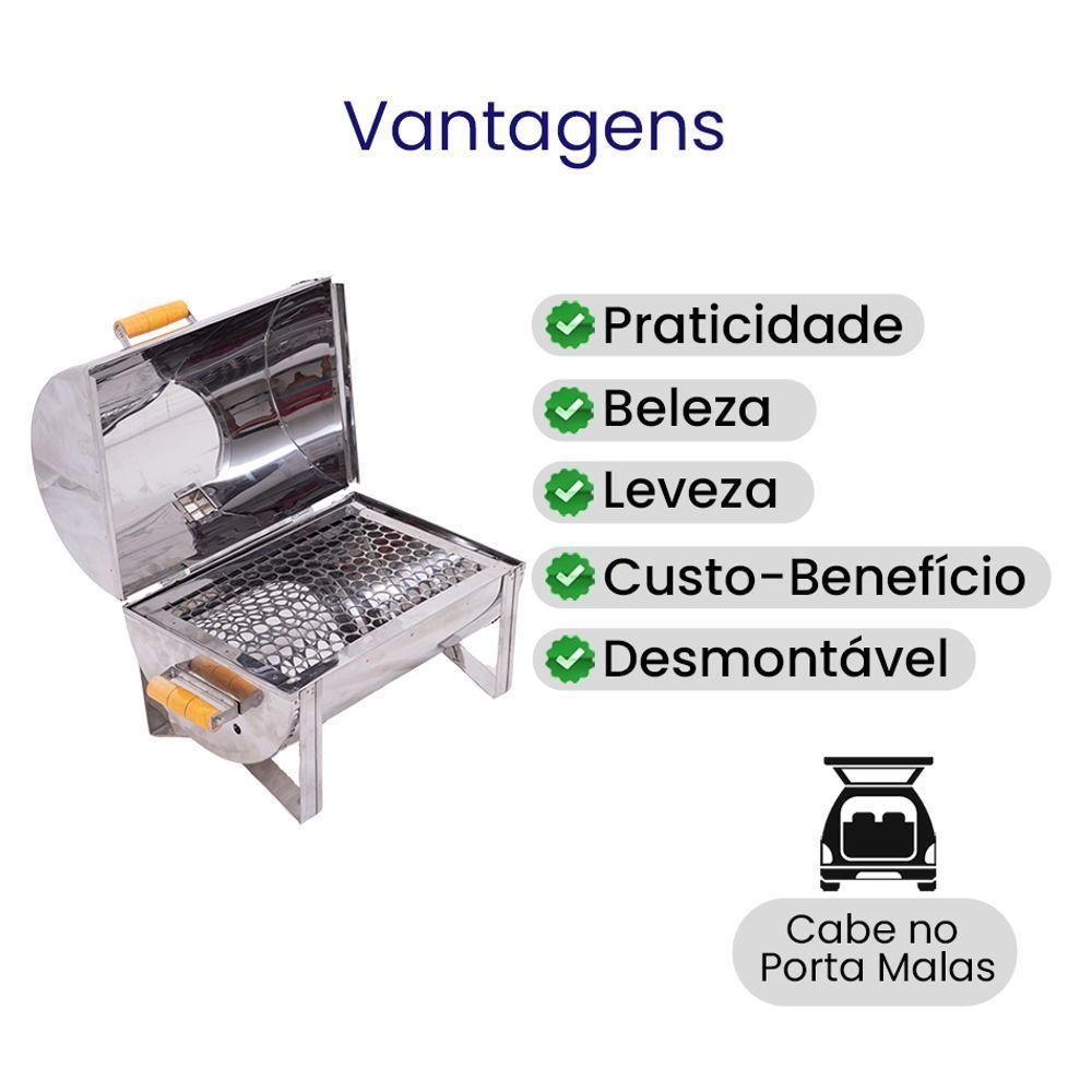 Churrasqueira A Bafo Master Inox Com Tampa E Alças De Madeira - Gudim - 5