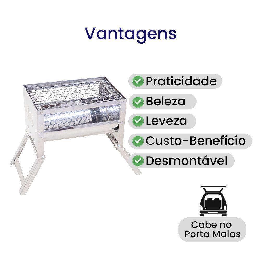 Churrasqueira Uai Inox Portátil Leve Com Grelha Moeda Carvão - Gudim - 4