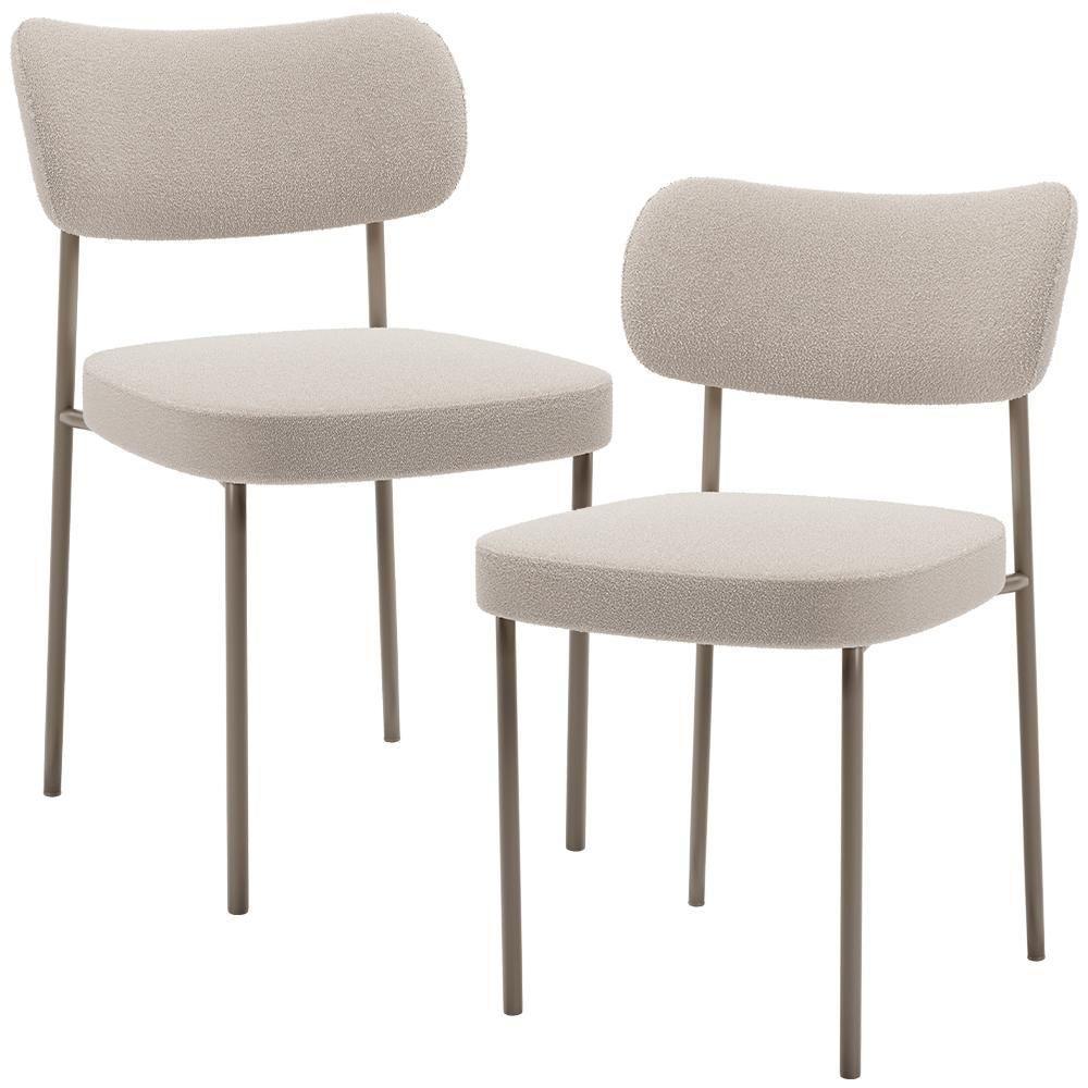 Kit 02 Cadeiras Para Sala De Jantar Melina Base Arena L02 Bouclê Creme - Lyam Decor - 1