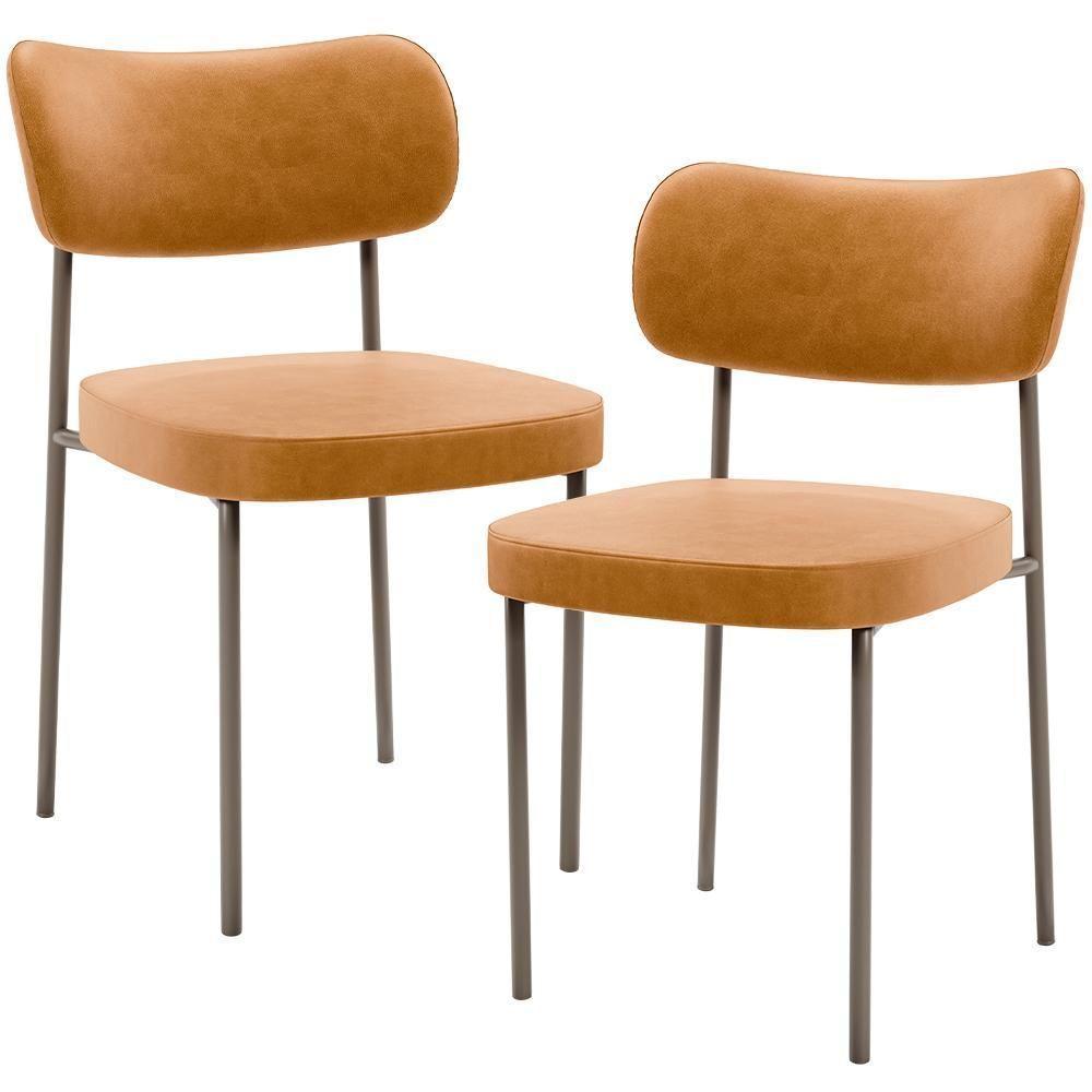 Kit 02 Cadeiras Para Sala De Jantar Melina Base Arena L02 Couríssimo Whisky - Lyam Decor - 1