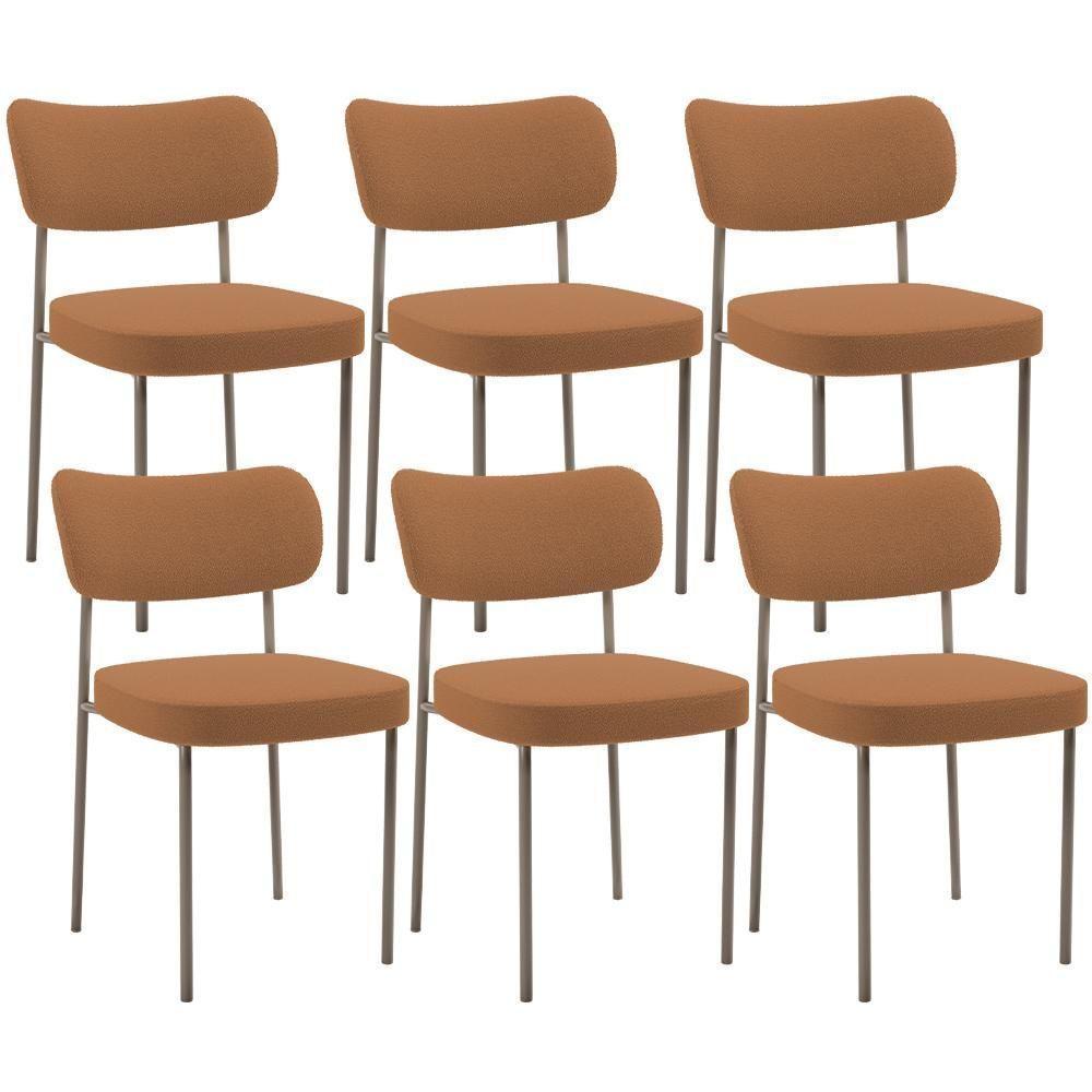 Kit 06 Cadeiras Estofadas Para Sala De Jantar Melina Base Arena L02 Bouclê Terracota - Lyam Decor - 1