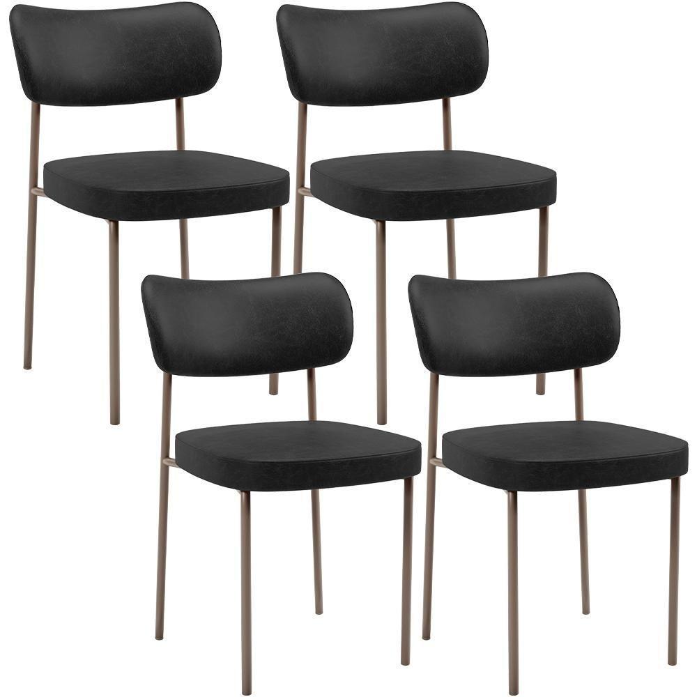 Kit 04 Cadeiras Decorativa Estofada Para Sala De Jantar Melina Base Arena L02 Couríssimo Preto - Lyam Decor - 1