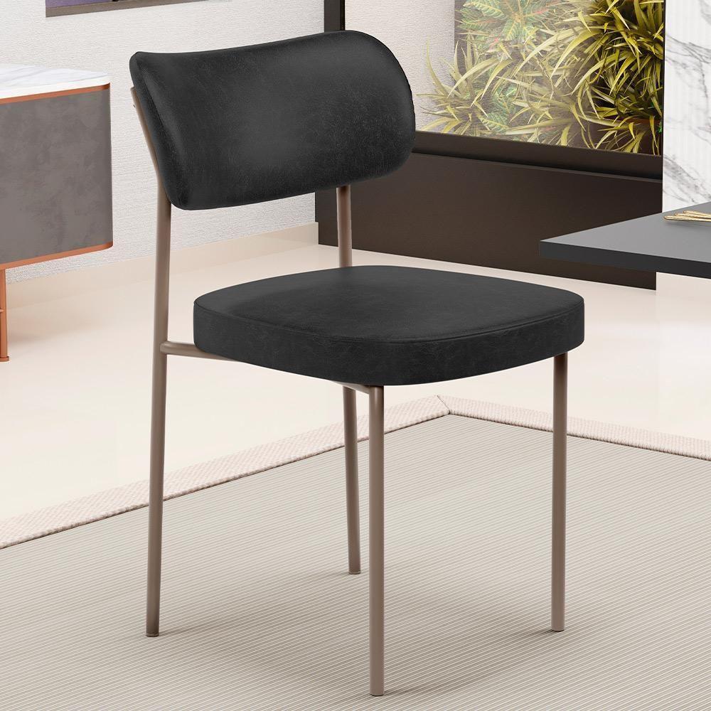 Kit 04 Cadeiras Decorativa Estofada Para Sala De Jantar Melina Base Arena L02 Couríssimo Preto - Lyam Decor - 6