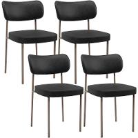 Kit 04 Cadeiras Decorativa Estofada Para Sala De Jantar Melina Base Arena L02 Couríssimo Preto - Lyam Decor - 1