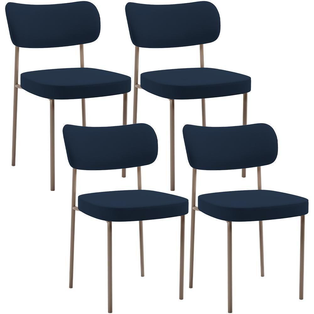 Kit 04 Cadeiras Decorativa Estofada Para Sala De Jantar Melina Base Arena L02 Suede Azul Marinho - Lyam Decor - 1