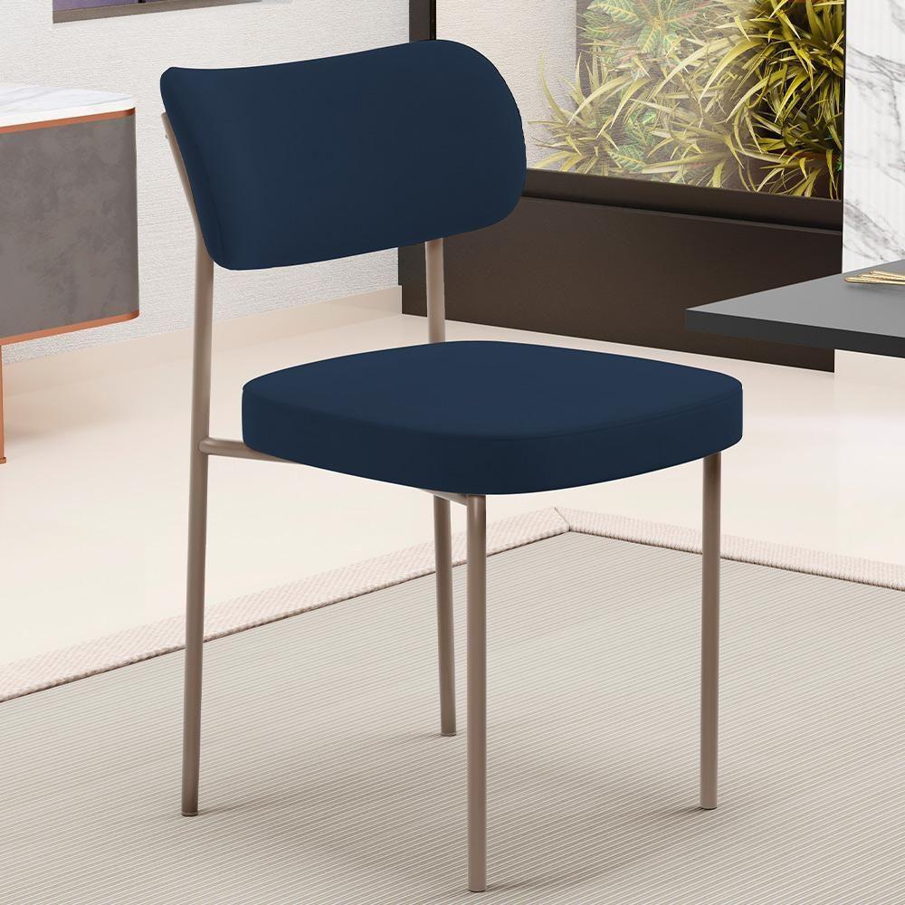 Kit 04 Cadeiras Decorativa Estofada Para Sala De Jantar Melina Base Arena L02 Suede Azul Marinho - Lyam Decor - 6