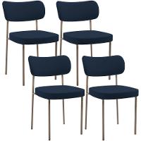 Kit 04 Cadeiras Decorativa Estofada Para Sala De Jantar Melina Base Arena L02 Suede Azul Marinho - Lyam Decor - 1