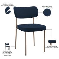 Kit 04 Cadeiras Decorativa Estofada Para Sala De Jantar Melina Base Arena L02 Suede Azul Marinho - Lyam Decor - 7