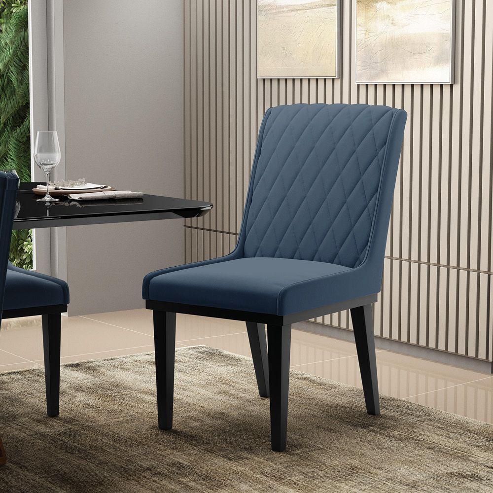 Cadeira Sala De Jantar Base Madeira Preto Kit 10 Sofia Suede Azul Marinho D03 - D'rossi - 6