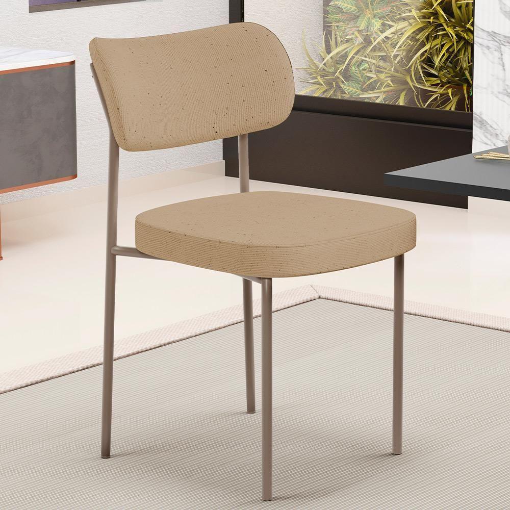 Kit 06 Cadeiras Estofadas Para Sala De Jantar Melina Base Arena L02 Linho Bege Escuro - Lyam Decor - 4