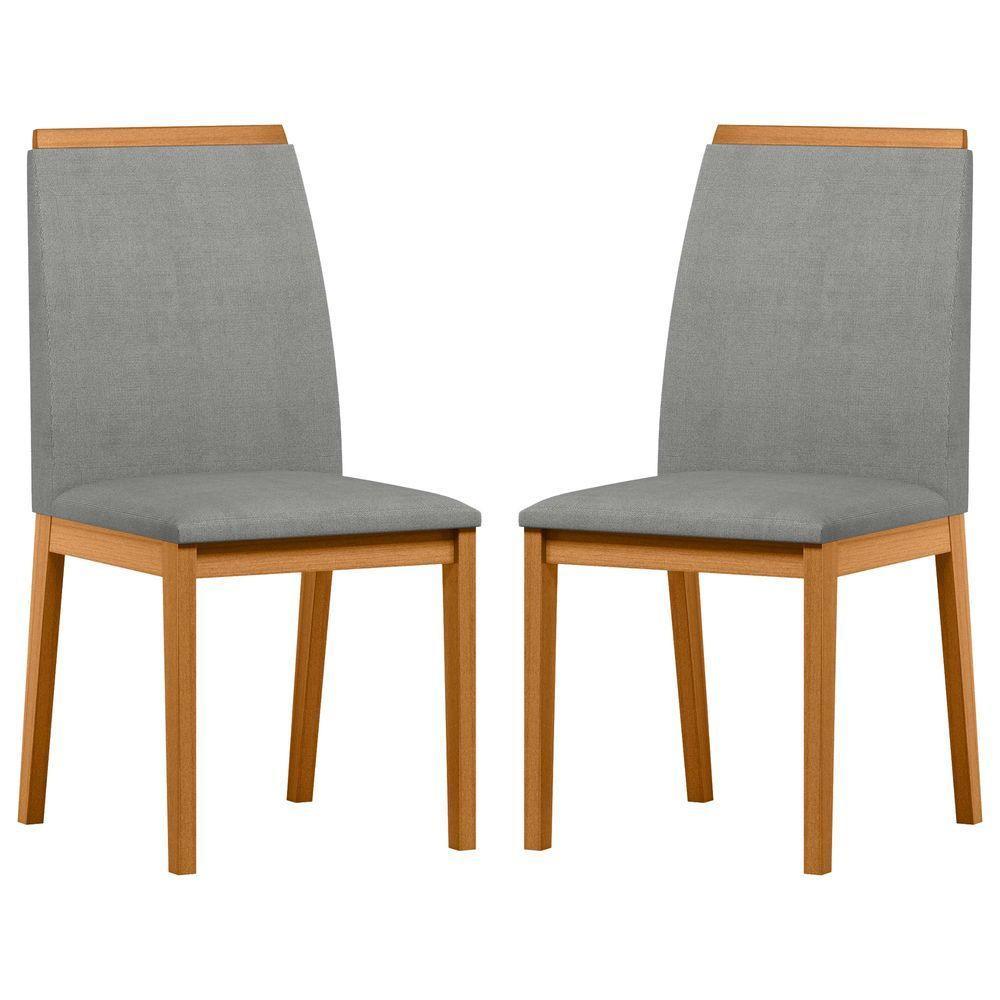 Conjunto Com 2 Cadeiras De Jantar Estofada Fernanda Ypê Linho Cinza Claro Ln02 - 1