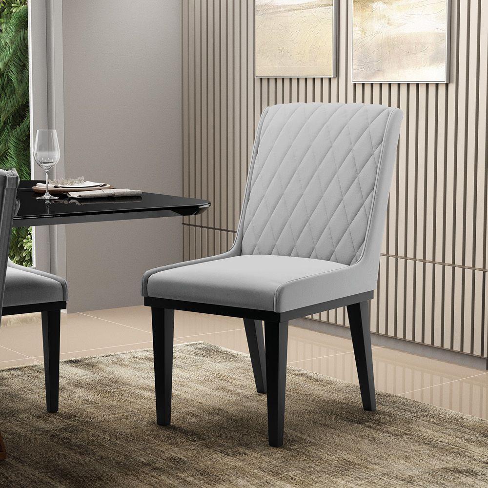 Cadeira Sala De Jantar Base Madeira Preto Kit 10 Sofia Suede Cinza D03 - D'rossi - 6
