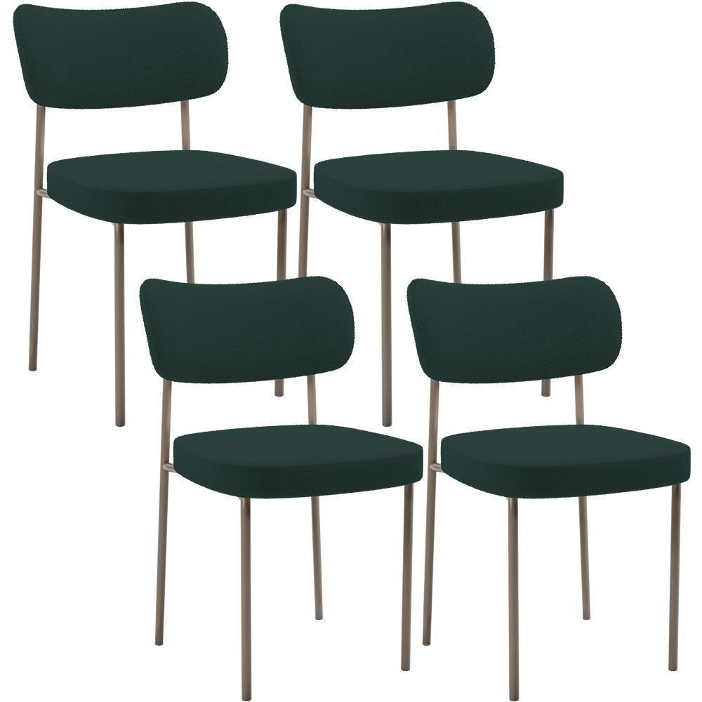 Kit 04 Cadeiras Decorativa Estofada Para Sala De Jantar Melina Base Arena L02 Bouclê Verde - Lyam Decor - 1