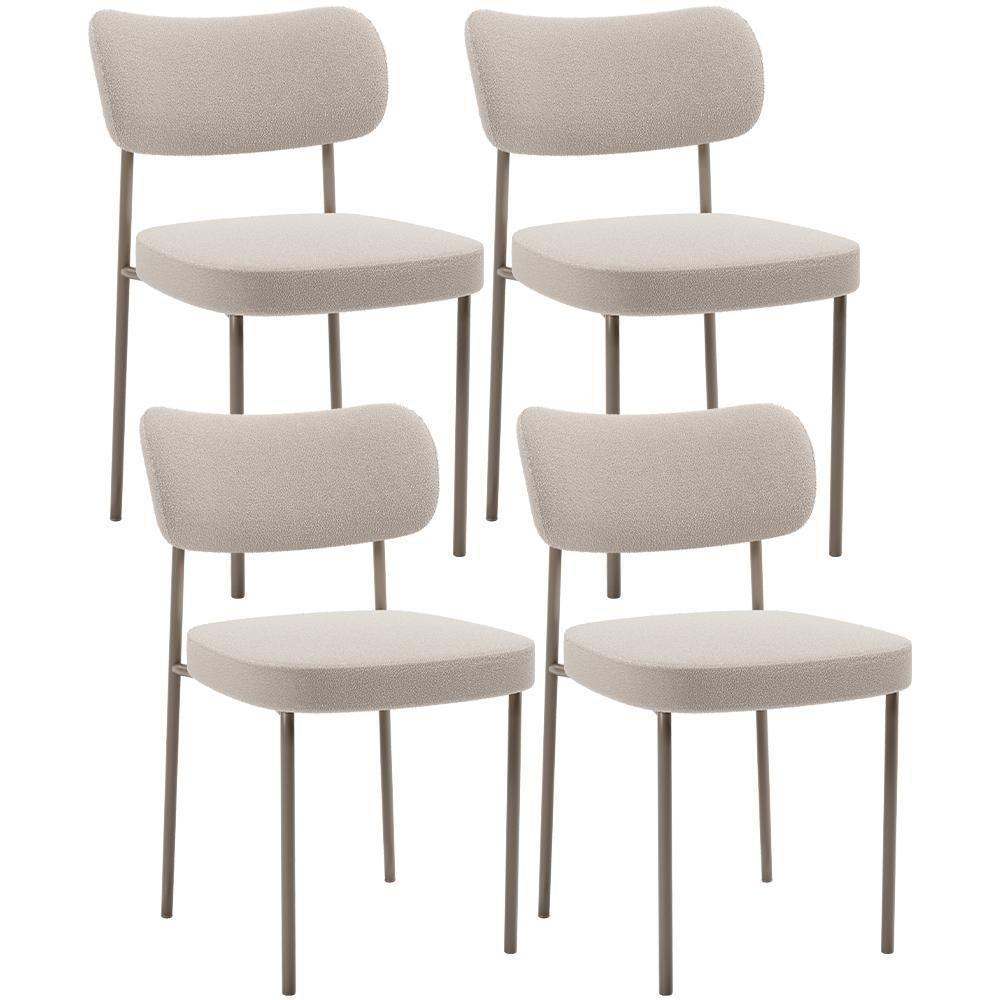 Kit 04 Cadeiras Decorativa Estofada Para Sala De Jantar Melina Base Arena L02 Bouclê Creme - Lyam Decor - 1