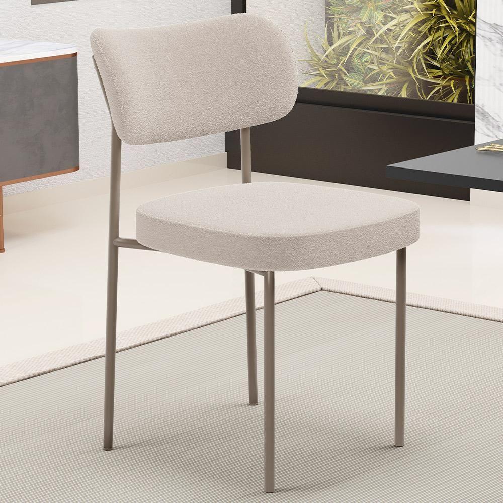 Kit 04 Cadeiras Decorativa Estofada Para Sala De Jantar Melina Base Arena L02 Bouclê Creme - Lyam Decor - 6