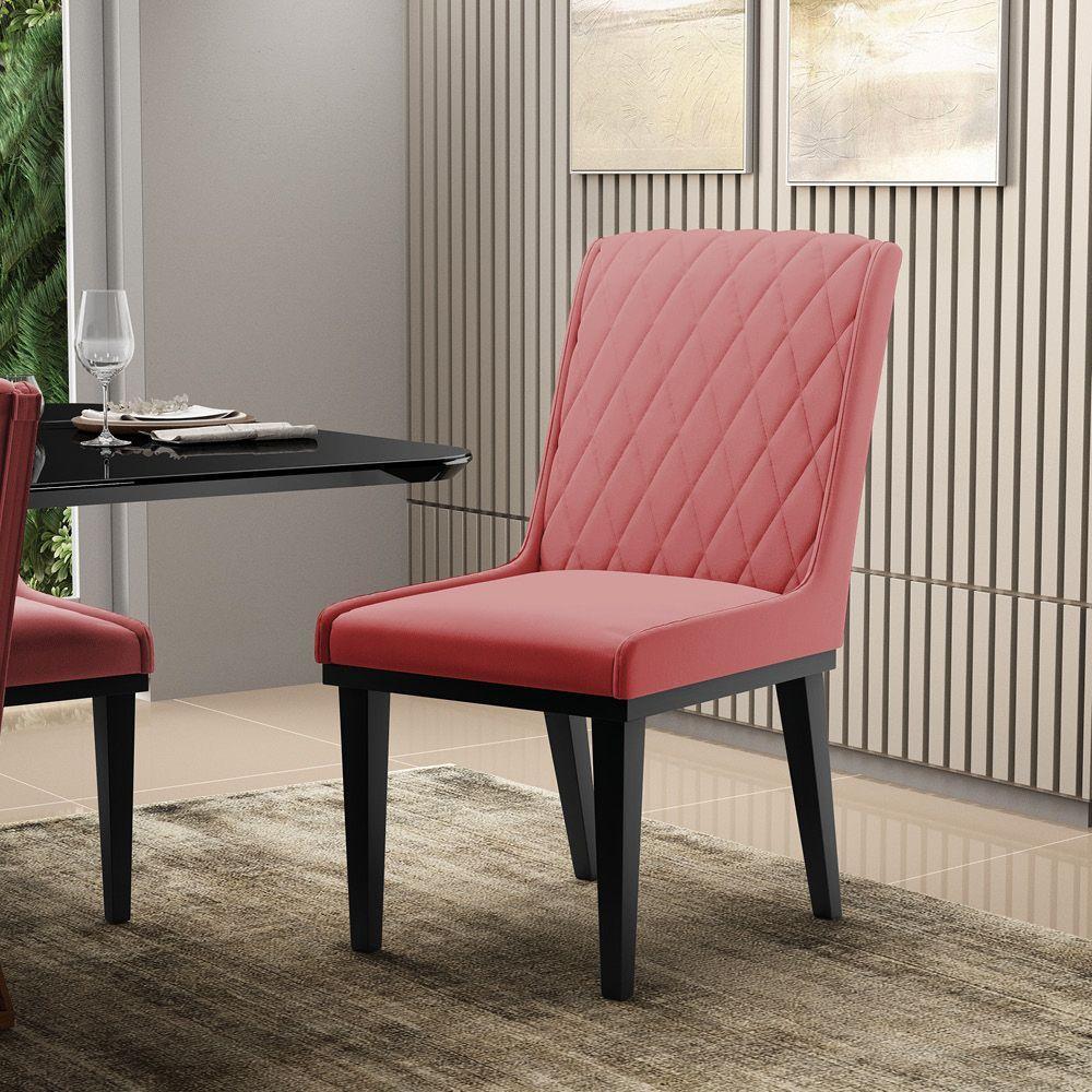 Cadeira Sala De Jantar Base Madeira Preto Kit 10 Sofia Suede D03 - D'rossi Cor Rose - 6