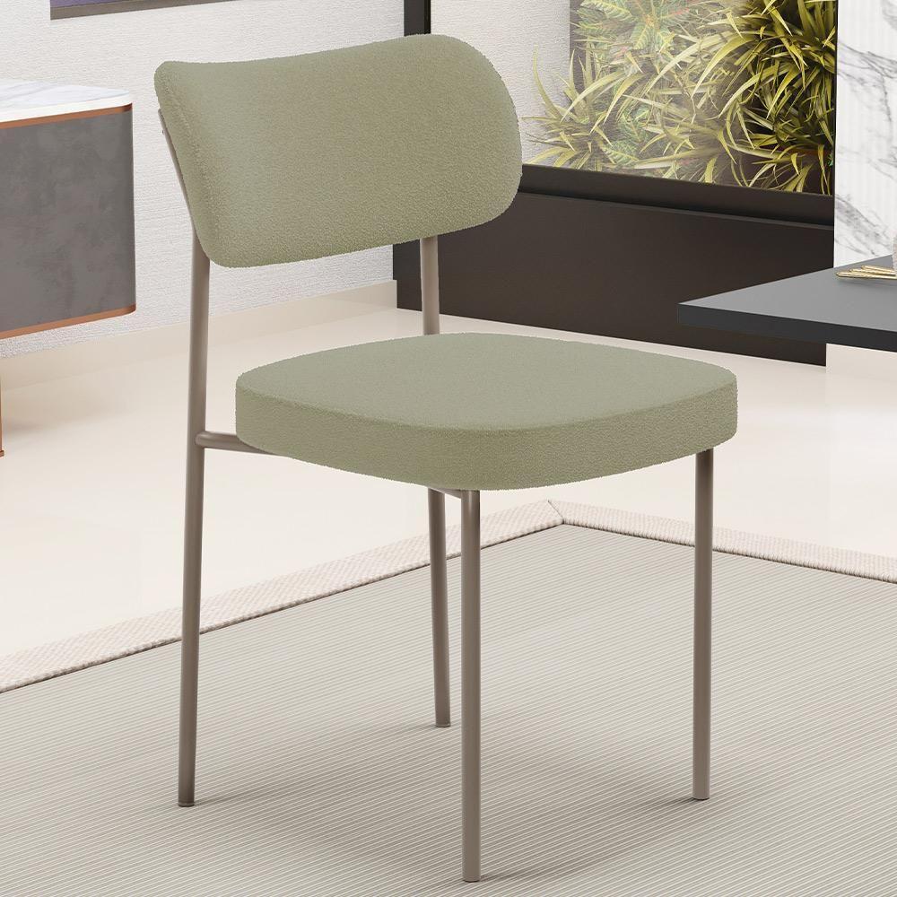 Kit 06 Cadeiras Estofadas Para Sala De Jantar Melina Base Arena L02 Bouclê Oliva - Lyam Decor - 4