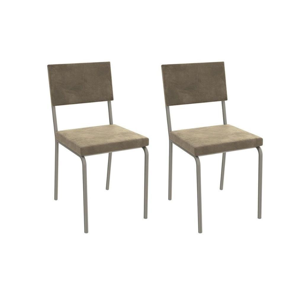 Cadeira Sala de Jantar Zaria 2C128 Aço Kit 2 Uni Niquel/Bege A036 Suede Veludo - Kappesberg - 1