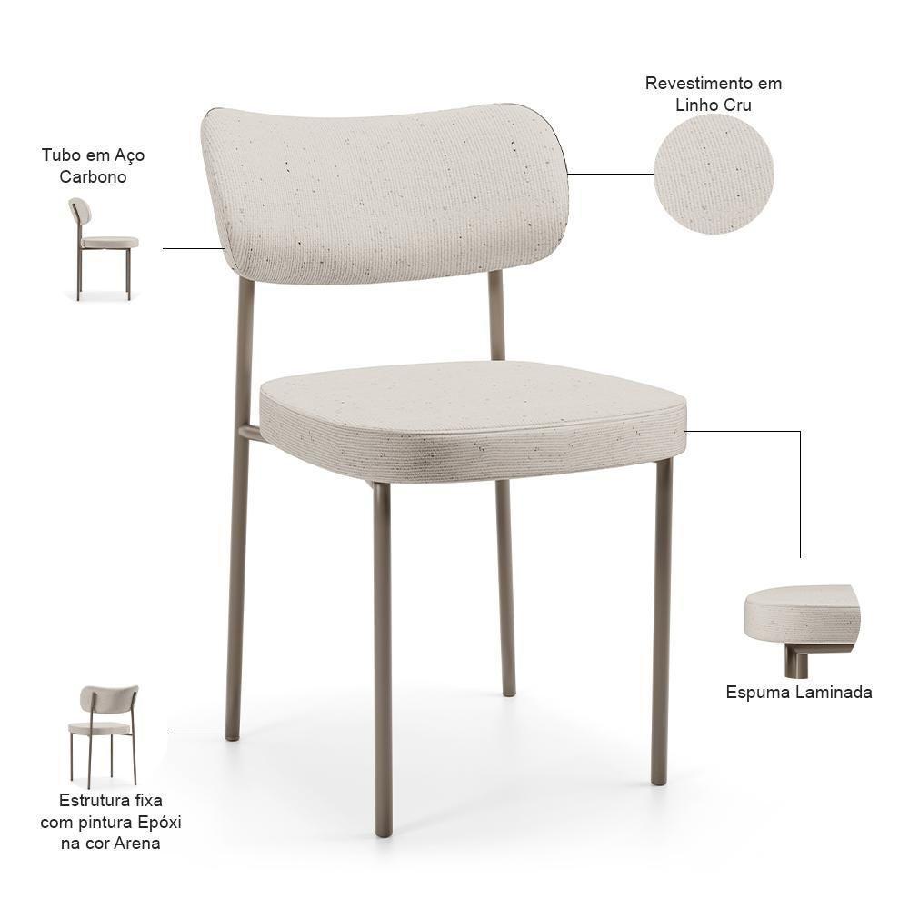 Kit 04 Cadeiras Decorativa Estofada Para Sala De Jantar Melina Base Arena L02 Linho Cru - Lyam Decor - 5
