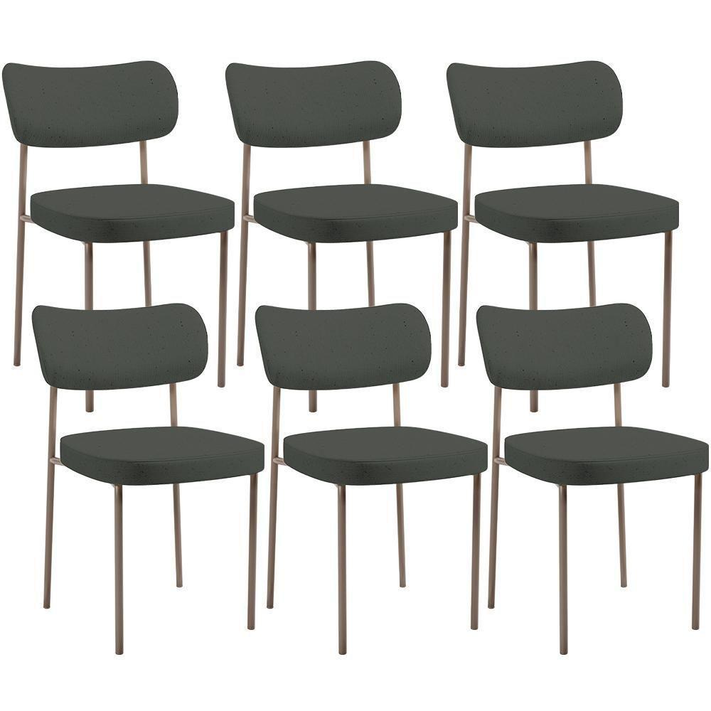 Kit 06 Cadeiras Estofadas Para Sala De Jantar Melina Base Arena L02 Linho Verde Musgo - Lyam Decor - 1