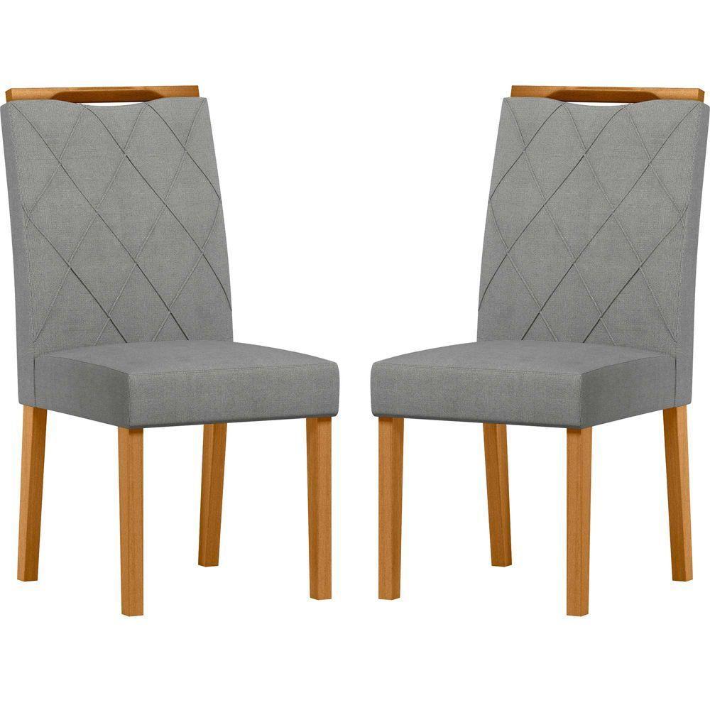 Conjunto Com 2 Cadeiras De Jantar Estofada Sarah Ypê Linho Cinza Claro Ln02 - 1