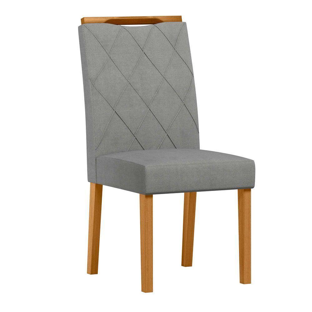 Conjunto Com 2 Cadeiras De Jantar Estofada Sarah Ypê Linho Cinza Claro Ln02 - 3