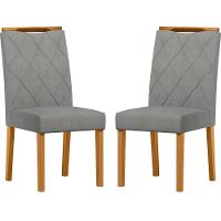 Conjunto Com 2 Cadeiras De Jantar Estofada Sarah Ypê Linho Cinza Claro Ln02 - 1