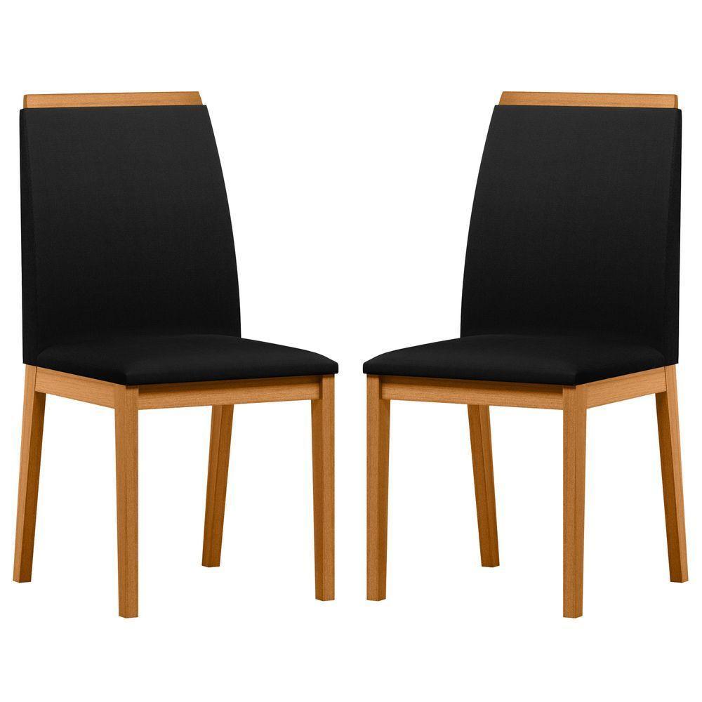 Conjunto Com 2 Cadeiras De Jantar Estofada Fernanda Ypê Veludo Preto Ja03 - 1