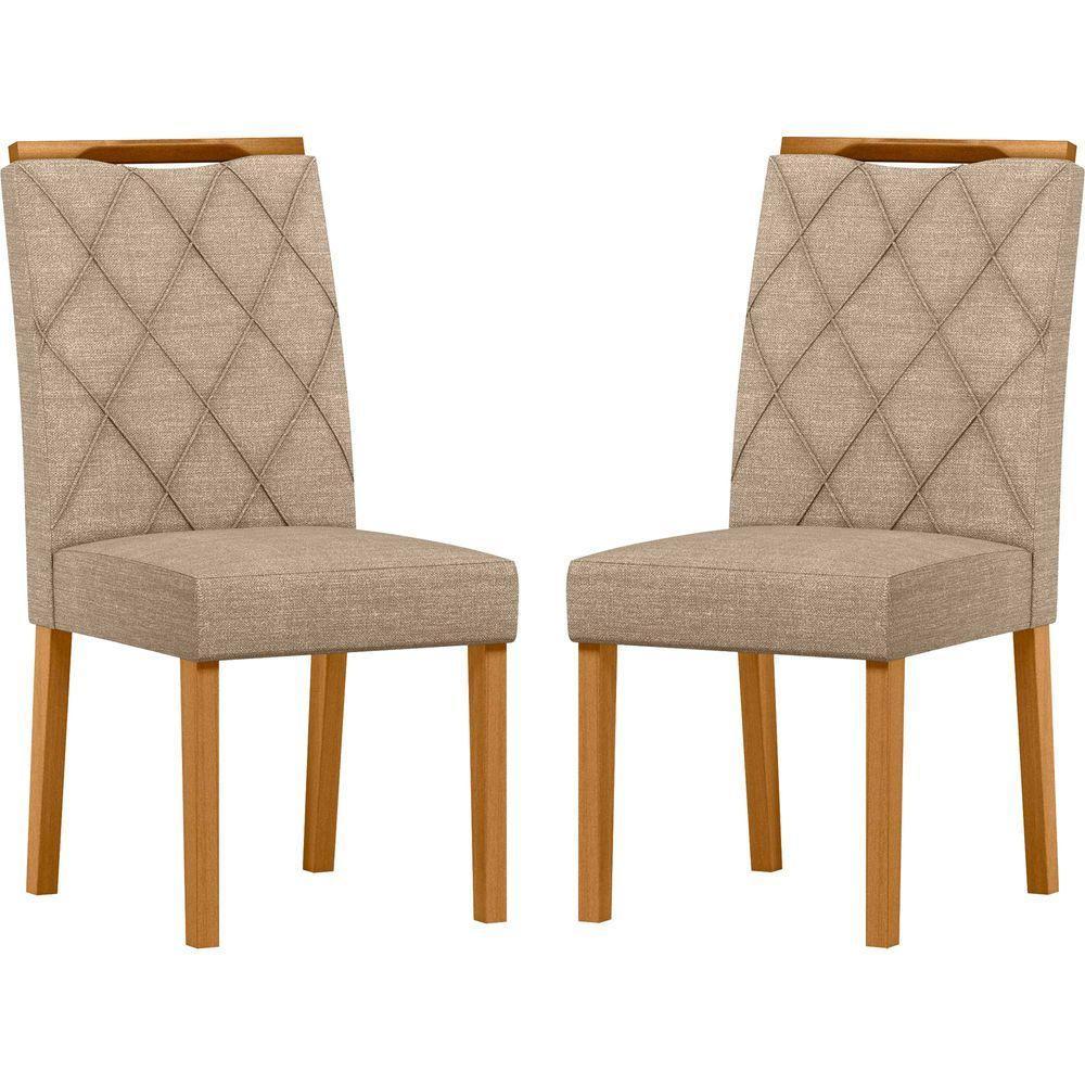 Conjunto Com 2 Cadeiras De Jantar Estofada Sarah Ypê Linho Areia Ln05 - 1