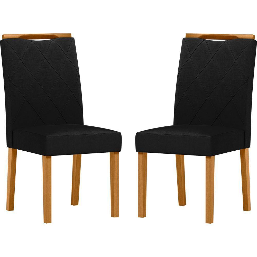 Conjunto Com 2 Cadeiras De Jantar Estofada Sarah Ypê Veludo Preto Ja03 - 1