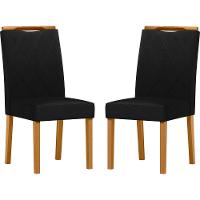 Conjunto Com 2 Cadeiras De Jantar Estofada Sarah Ypê Veludo Preto Ja03 - 1