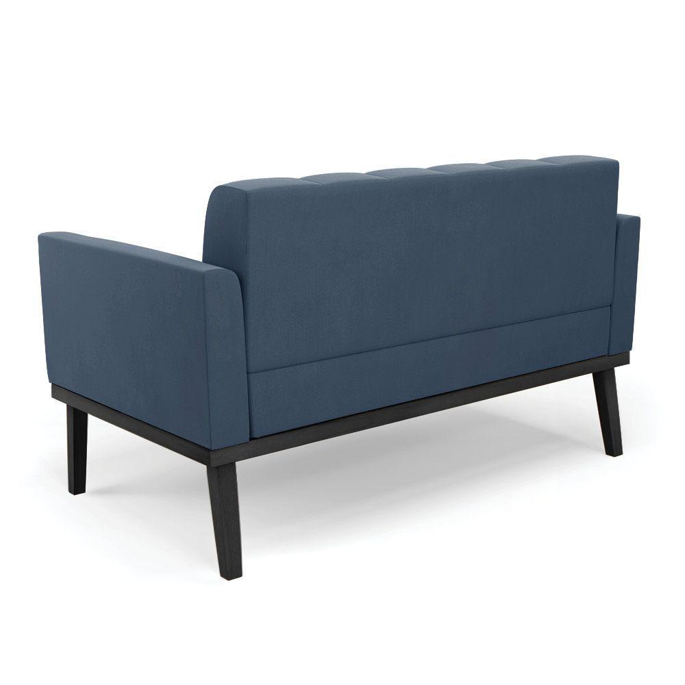 Sofá Namoradeira E 2 Poltronas Base De Madeira Preto Elisa Suede D03 - D'rossi Cor Azul Marinho - 4
