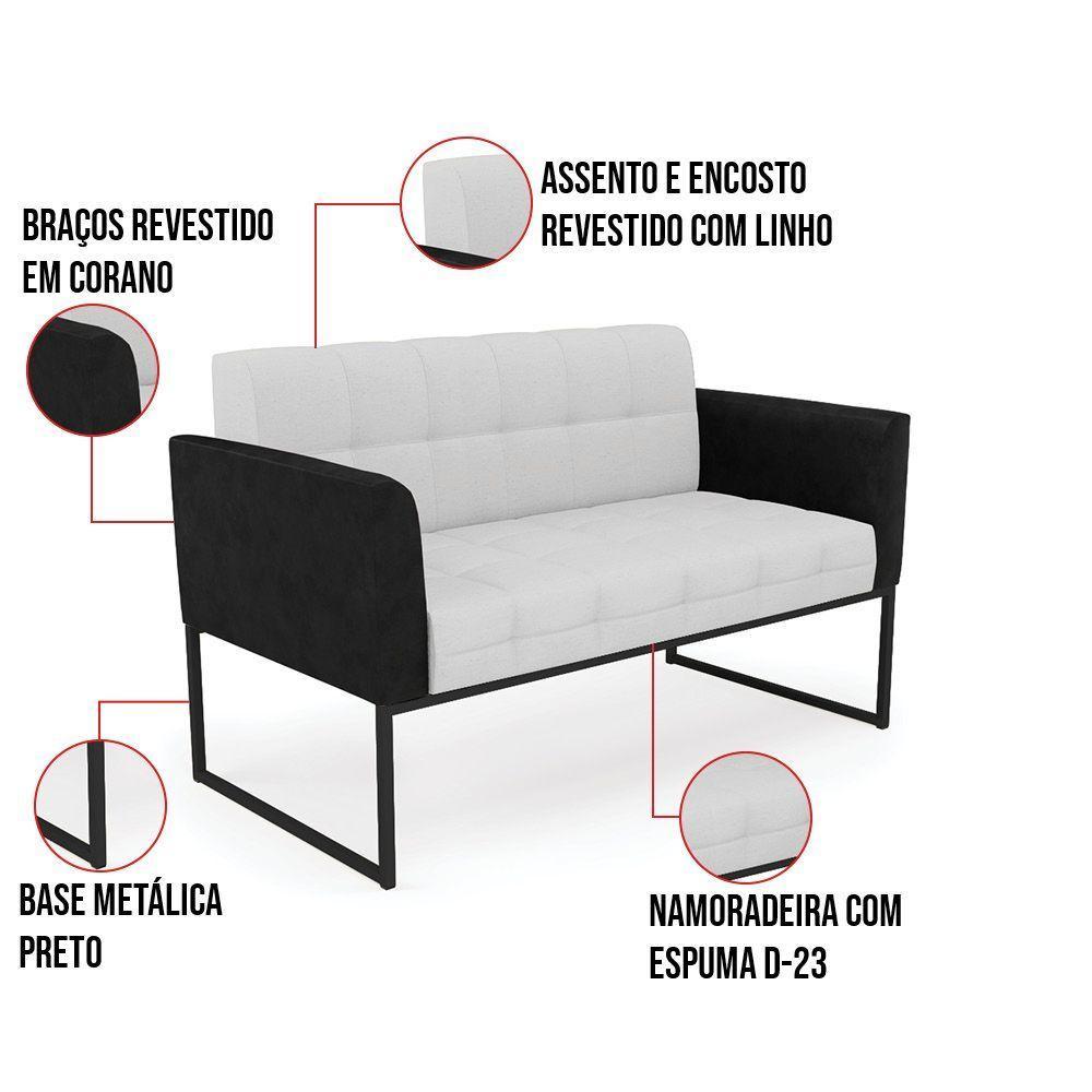 Sofá Namoradeira E 2 Poltronas Base Industrial Preto Elisa Preto-linho Cinza A05 D03 - D'rossi - 3