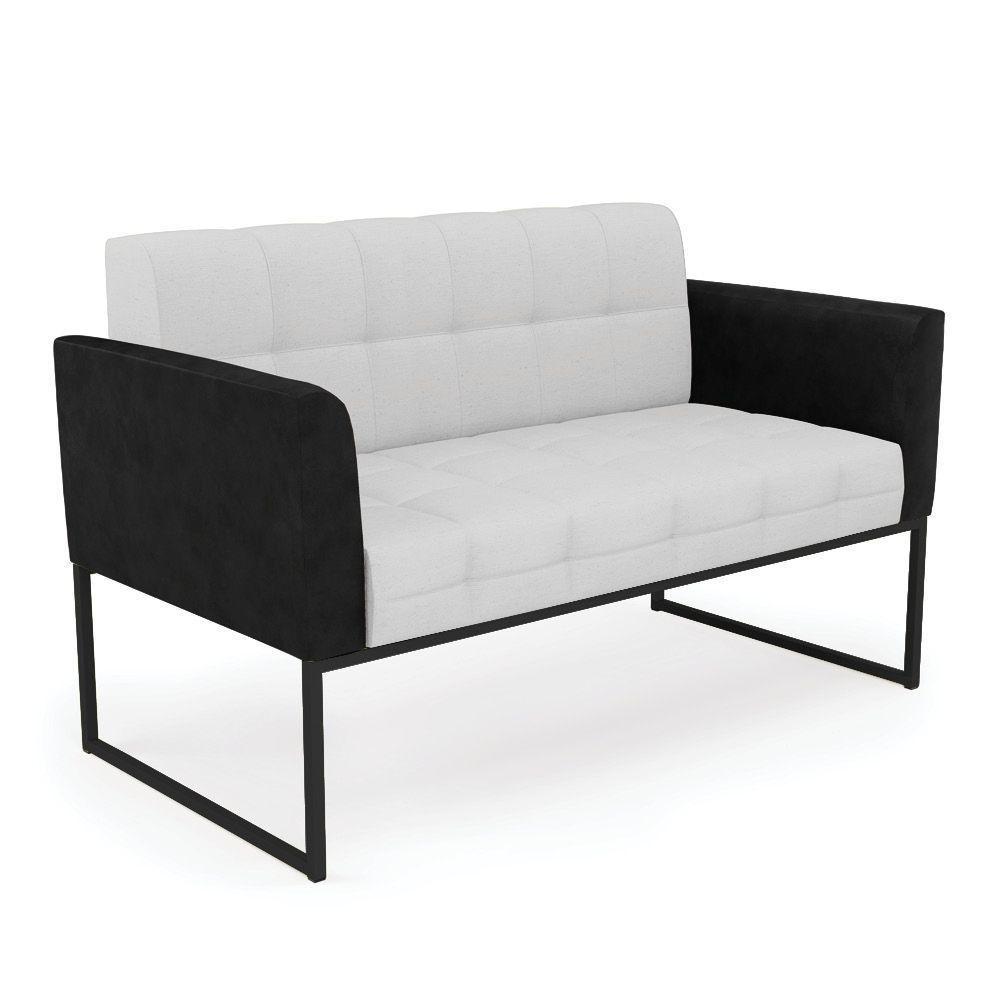 Sofá Namoradeira E 2 Poltronas Base Industrial Preto Elisa Preto-linho Cinza A05 D03 - D'rossi - 6