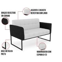Sofá Namoradeira E 2 Poltronas Base Industrial Preto Elisa Preto-linho Cinza A05 D03 - D'rossi - 3