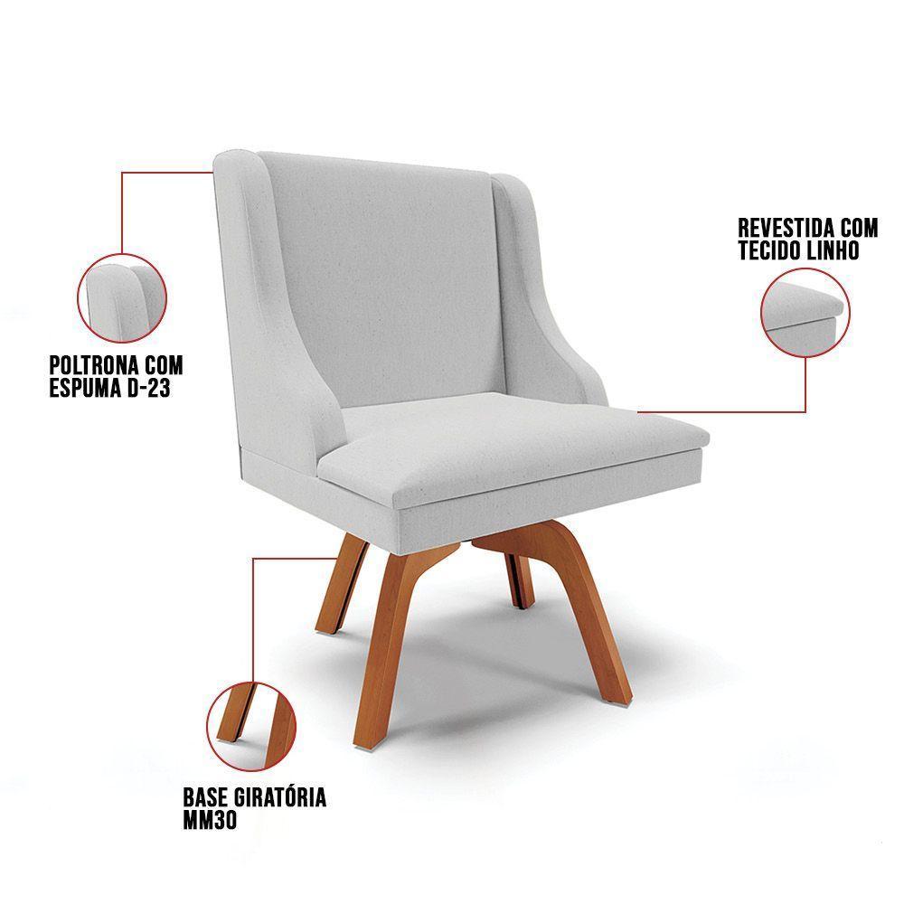 Cadeira De Jantar Liz Linho Cinza A05 Base Giratória De Madeira Mm30 - D'rossi - 3