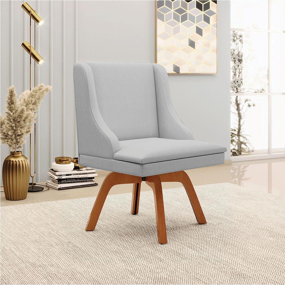 Cadeira De Jantar Liz Linho Cinza A05 Base Giratória De Madeira Mm30 - D'rossi - 7