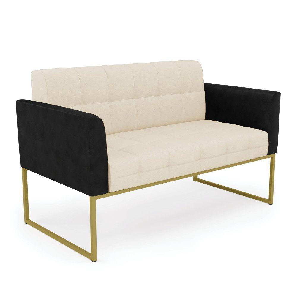 Sofá Namoradeira 2 Lugares Base Industrial Dourado Elisa Preto-linho Bege A19 D03 - D'rossi - 1