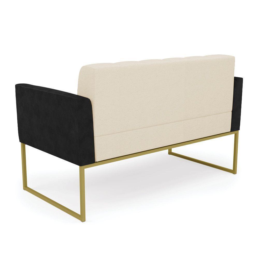 Sofá Namoradeira 2 Lugares Base Industrial Dourado Elisa Preto-linho Bege A19 D03 - D'rossi - 3