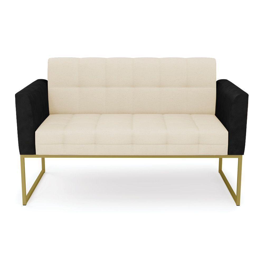 Sofá Namoradeira 2 Lugares Base Industrial Dourado Elisa Preto-linho Bege A19 D03 - D'rossi - 5