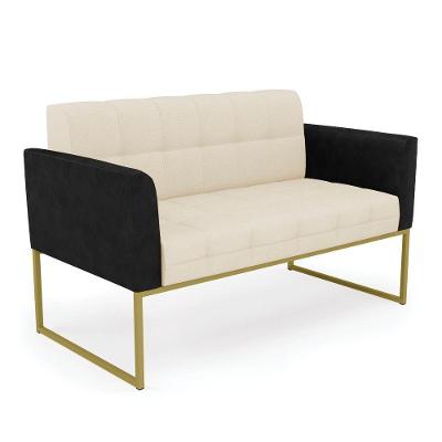 Sofá Namoradeira 2 Lugares Base Industrial Dourado Elisa Preto-linho Bege A19 D03 - D'rossi