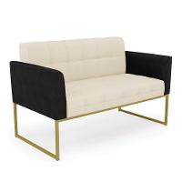 Sofá Namoradeira 2 Lugares Base Industrial Dourado Elisa Preto-linho Bege A19 D03 - D'rossi - 1