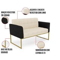 Sofá Namoradeira 2 Lugares Base Industrial Dourado Elisa Preto-linho Bege A19 D03 - D'rossi - 2