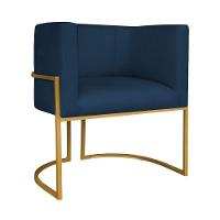 Kit Divã Luna 185cm Lado Direito E 01 Poltrona Base De Ferro Dourado Suede Cor Azul Marinho - 2