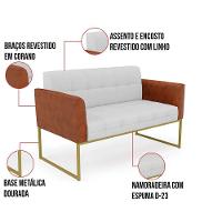 Sofá Namoradeira E 2 Poltronas Base Industrial Dourado Elisa Nozes-linho Cinza A05 D03 - D'rossi - 3