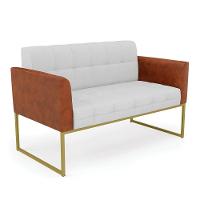 Sofá Namoradeira E 2 Poltronas Base Industrial Dourado Elisa Nozes-linho Cinza A05 D03 - D'rossi - 6